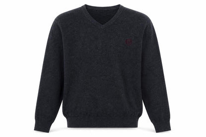Bäumler Men’s Grey Cotton V-Neck Jumper Size M Classic Knit