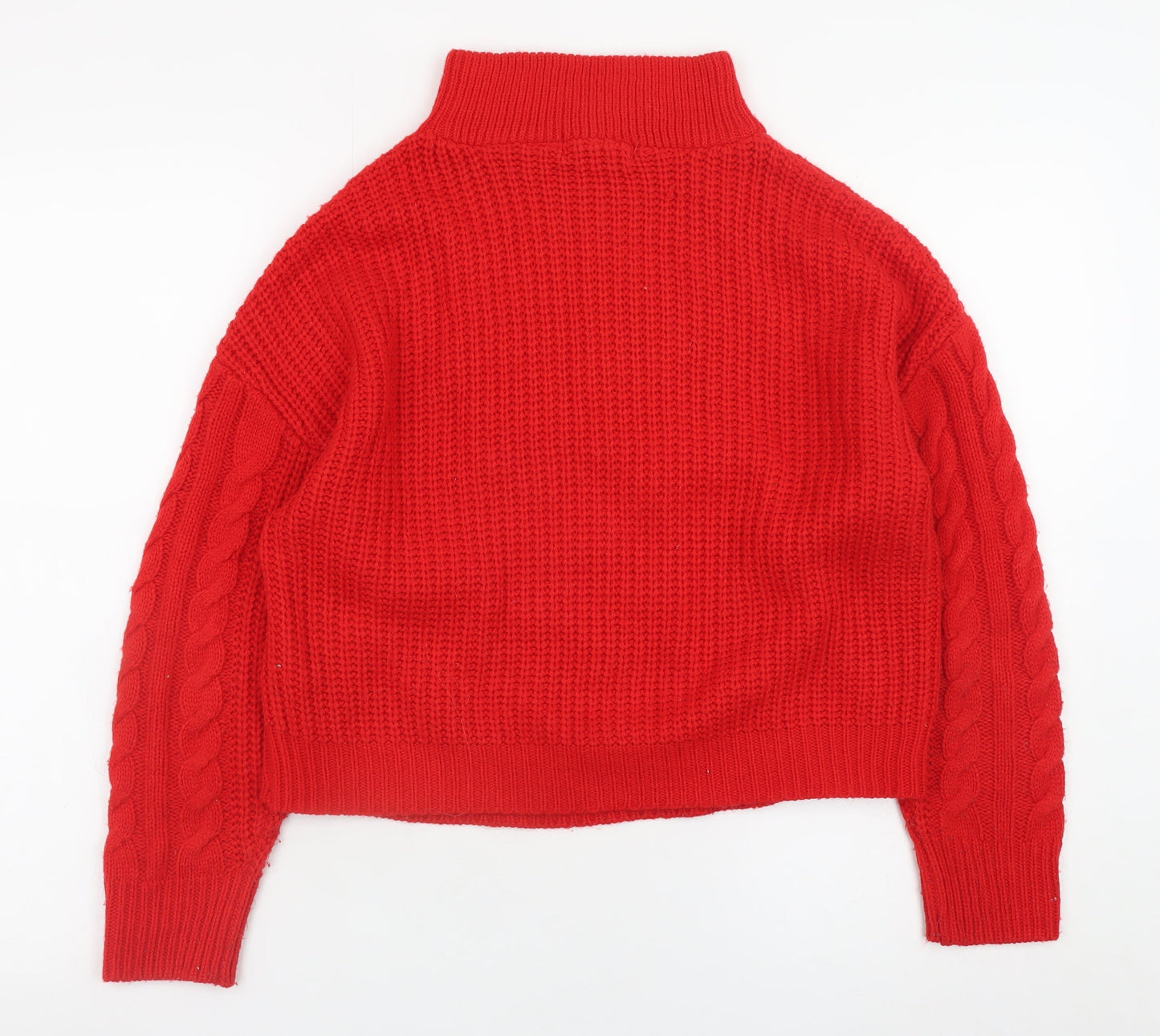 Brave Soul Women's Red Cable-Knit High Neck Zip Jumper Size 12