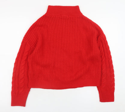 Brave Soul Women's Red Cable-Knit High Neck Zip Jumper Size 12