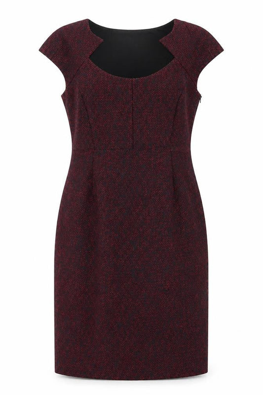 Front view of L.K. Bennett Women's Red Wool Blend Herringbone Sheath Dress, size 10