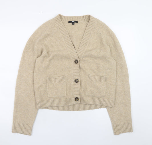 Womens UK Size XS Uniqlo Beige Cardigan Jumper
