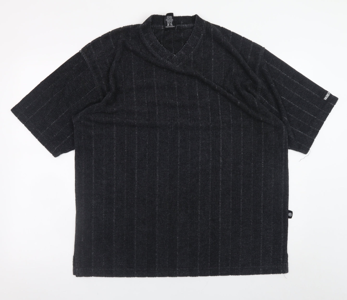 Warner Bros Studio Store Men's Black XL V-Neck Vintage Striped T-Shirt