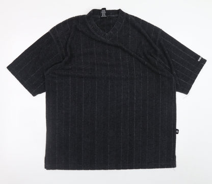 Warner Bros Studio Store Men's Black XL V-Neck Vintage Striped T-Shirt