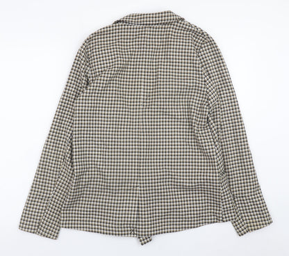 H&M Women Beige Check Blazer Jacket Size S Classic Mid-Length
