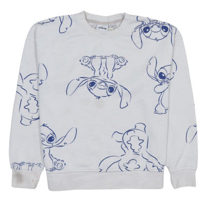 Disney Women White Stitch Print Pullover Sweatshirt XS