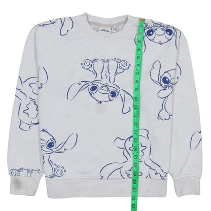 Disney Women White Stitch Print Pullover Sweatshirt XS