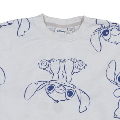 Disney Women White Stitch Print Pullover Sweatshirt XS