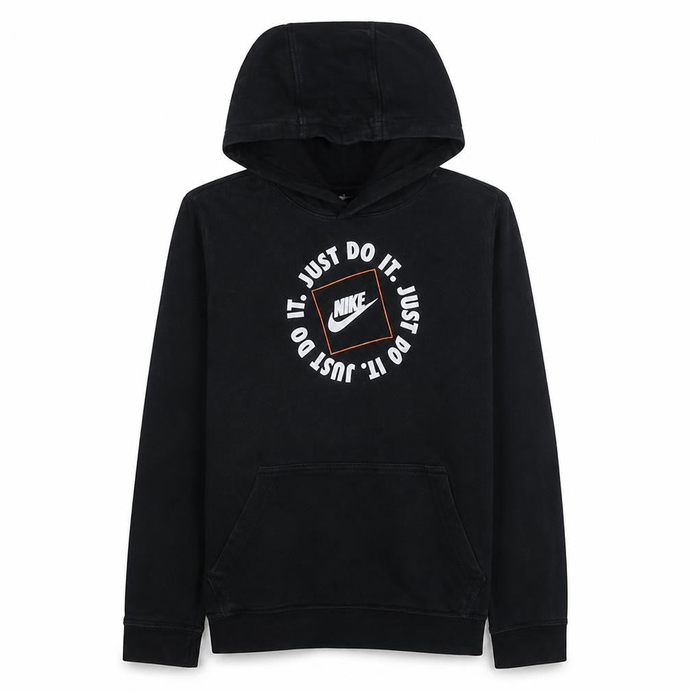 Front view of Nike boys’ black just do it pullover hoodie xl 158-170cm standard fit