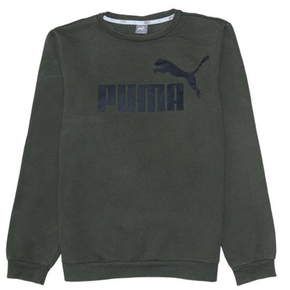 Puma Boys Green Crew Neck Sweatshirt Size 14 Years Fleece Logo Pullover
