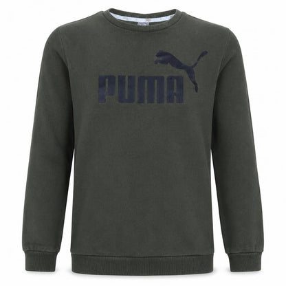 Front view of Puma boys’ green crew neck sweatshirt, size 14, years fleece logo pullover