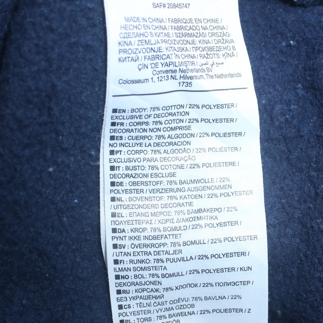Mens UK Size S Converse Blue Full Zip Hoodie