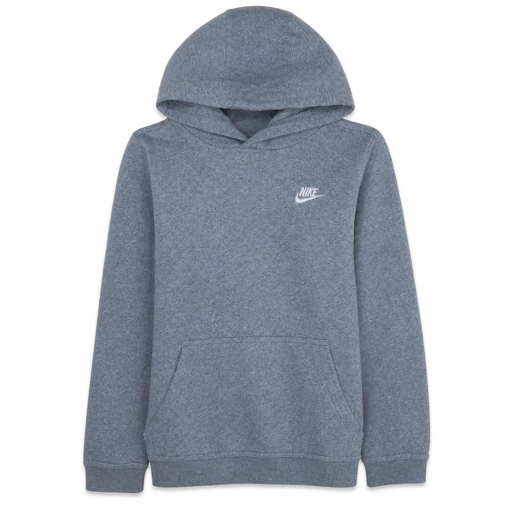 Front view of Nike boys’ grey pullover hoodie l 147-158cm soft fleece sweatshirt