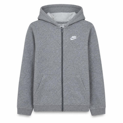 Front view of Nike boys’ grey full zip hoodie xl 158-170cm fleece lined sweatshirt