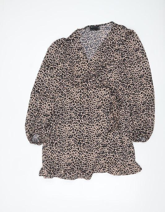 ASOS DESIGN Women’s Beige Leopard Print Wrap Dress Size 16