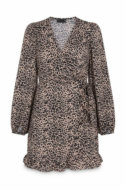ASOS DESIGN Women’s Beige Leopard Print Wrap Dress Size 16