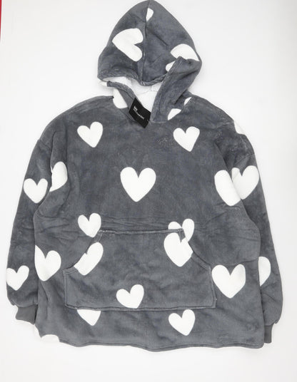 Dreamscene Women Grey Heart Fleece Hooded Robe OHS One Size