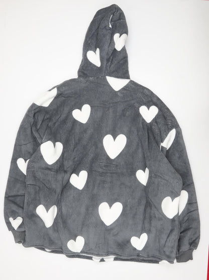 Dreamscene Women Grey Heart Fleece Hooded Robe OHS One Size
