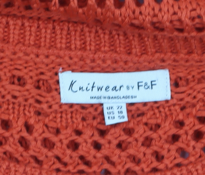 Womens UK Size 22 F&F Orange Pullover Jumper