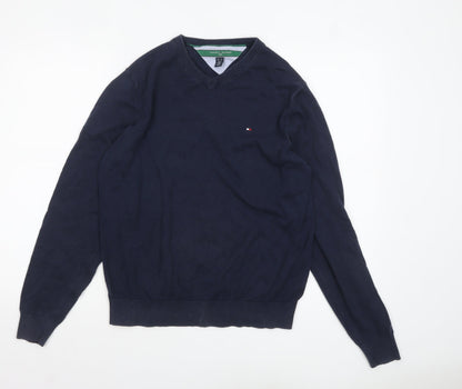 Tommy Hilfiger Men’s Blue Cotton V-Neck Golf Jumper Size M