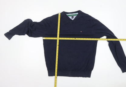 Tommy Hilfiger Men’s Blue Cotton V-Neck Golf Jumper Size M