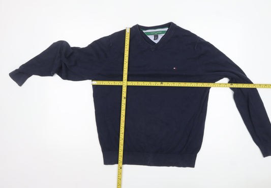 Tommy Hilfiger Men’s Blue Cotton V-Neck Golf Jumper Size M