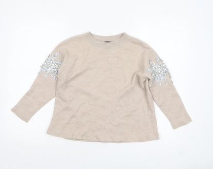 J.Crew Women's Beige Sequin Embellished Crew Neck Wool Blend Jumper Size S