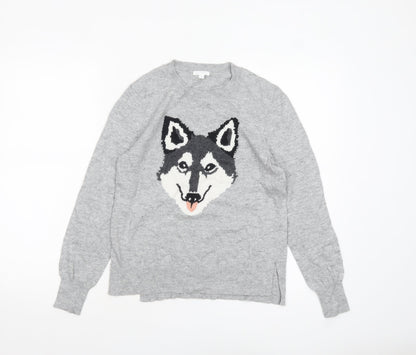 b+ab Women's Grey Wool Blend Animal Jumper XS