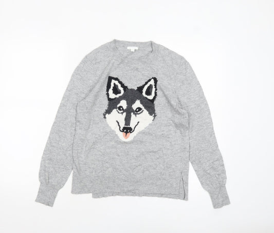 b+ab Women's Grey Wool Blend Animal Jumper XS
