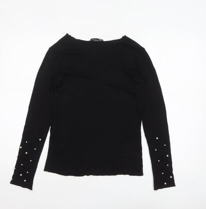Zara Women Black Viscose Beaded Sleeve V-Neck Jumper Size S