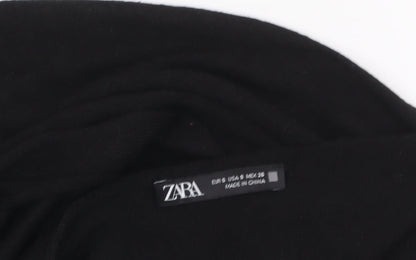 Zara Women Black Viscose Beaded Sleeve V-Neck Jumper Size S