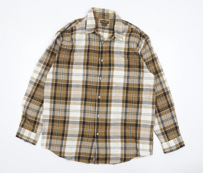Atlas for Men Brown Plaid Long Sleeve Cotton Shirt XL