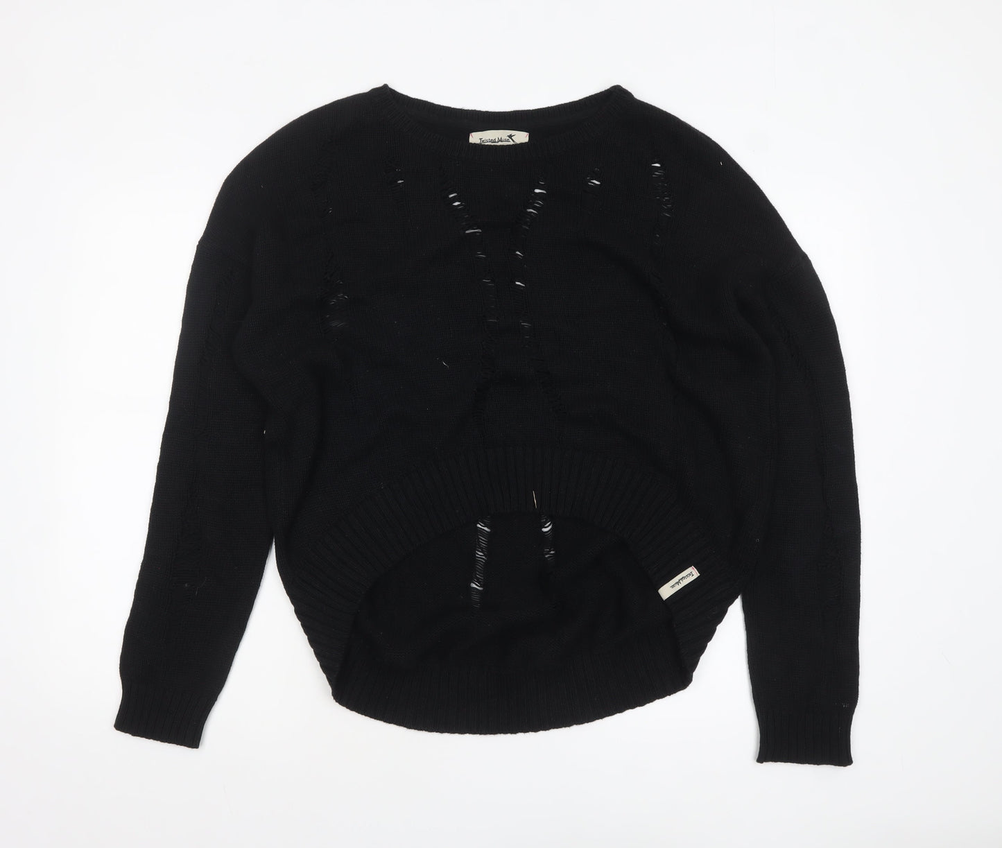 Twisted Muse Womens Black Cotton Distressed Knit Pullover Jumper M
