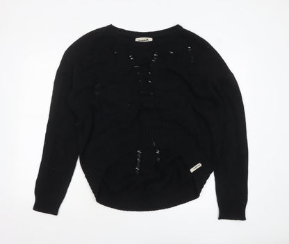 Twisted Muse Womens Black Cotton Distressed Knit Pullover Jumper M