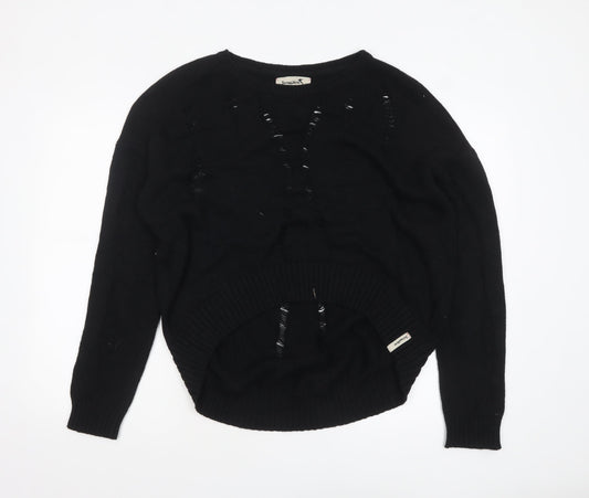 Twisted Muse Womens Black Cotton Distressed Knit Pullover Jumper M