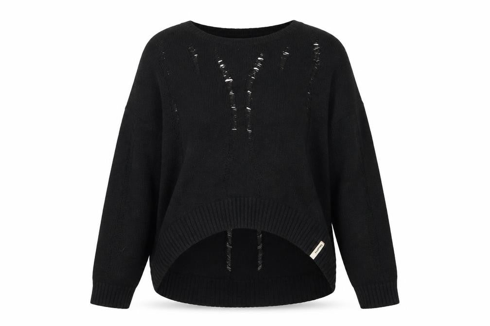 Twisted Muse Womens Black Cotton Distressed Knit Pullover Jumper M