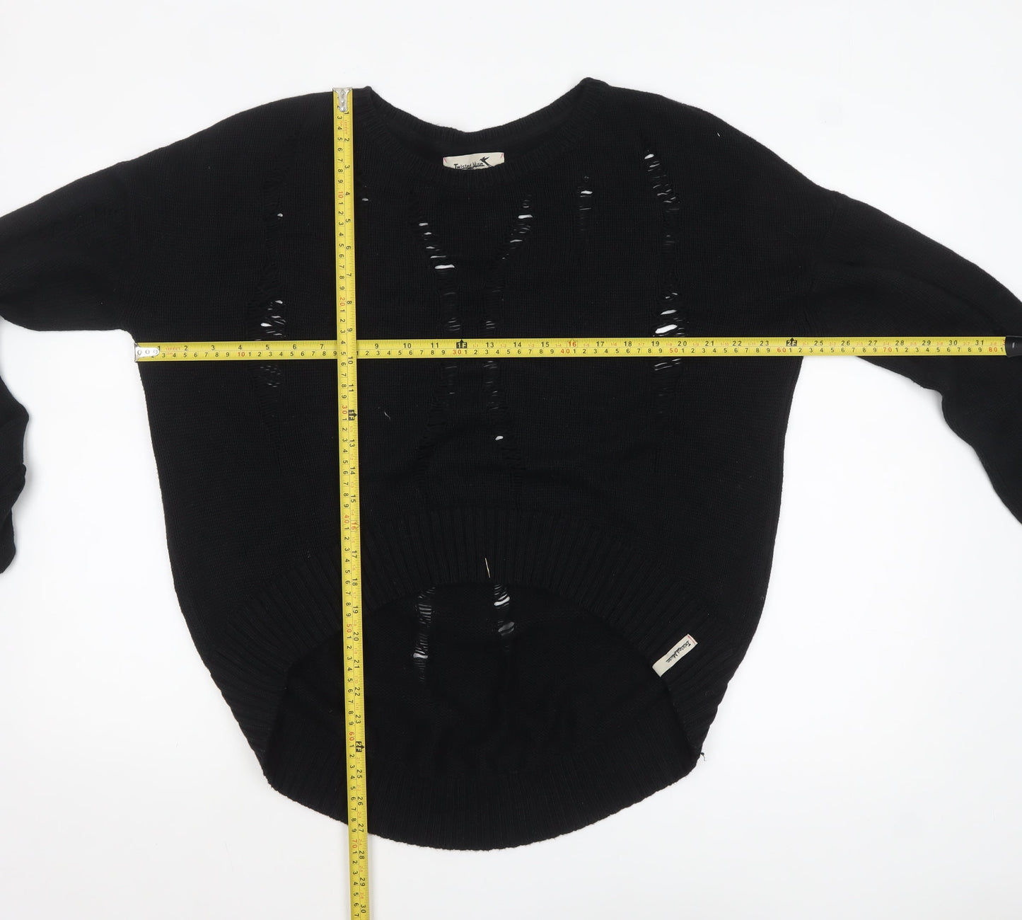 Twisted Muse Womens Black Cotton Distressed Knit Pullover Jumper M
