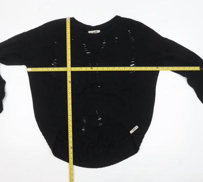 Twisted Muse Womens Black Cotton Distressed Knit Pullover Jumper M