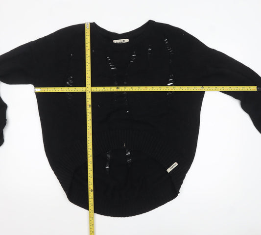 Twisted Muse Womens Black Cotton Distressed Knit Pullover Jumper M