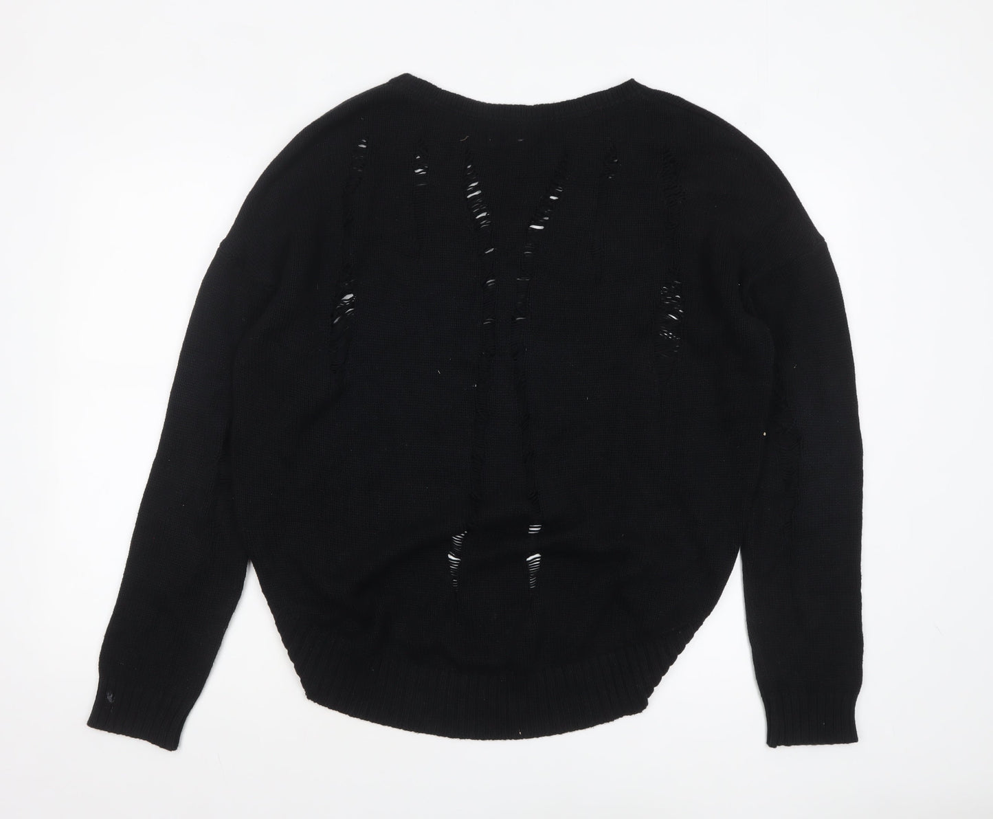 Twisted Muse Womens Black Cotton Distressed Knit Pullover Jumper M