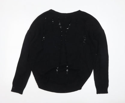 Twisted Muse Womens Black Cotton Distressed Knit Pullover Jumper M