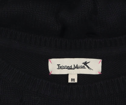Twisted Muse Womens Black Cotton Distressed Knit Pullover Jumper M