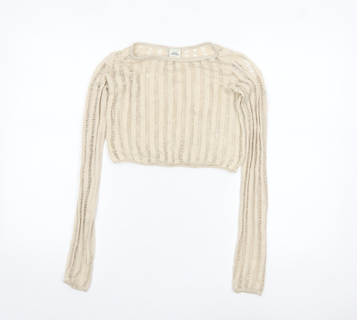 Womens UK Size XS Urban Outfitters Beige Cropped Blouse
