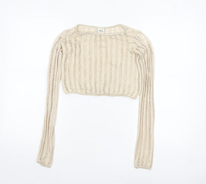 Womens UK Size XS Urban Outfitters Beige Cropped Blouse