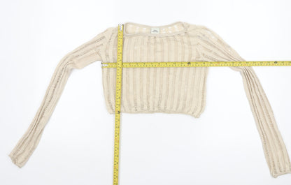Womens UK Size XS Urban Outfitters Beige Cropped Blouse
