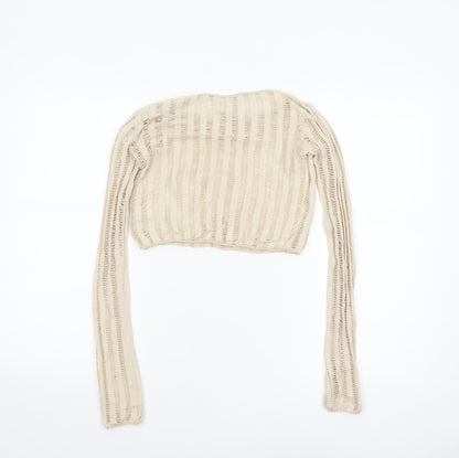 Womens UK Size XS Urban Outfitters Beige Cropped Blouse