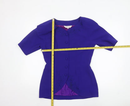 Parigi Womens Purple Suit Top Blazer Size 8 Short Sleeve embroidered