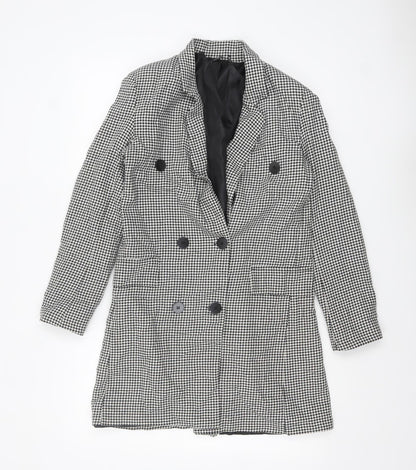 boohoo Women Black Houndstooth Double-Breasted Blazer Size 10
