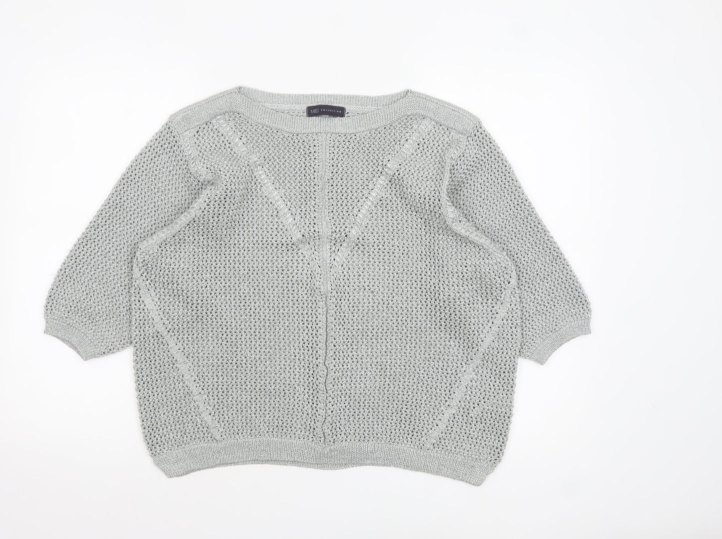 Marks and Spencer Women Silver Open-Knit 3/4 Sleeve Pullover Jumper Size 20