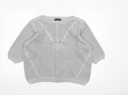 Marks and Spencer Women Silver Open-Knit 3/4 Sleeve Pullover Jumper Size 20