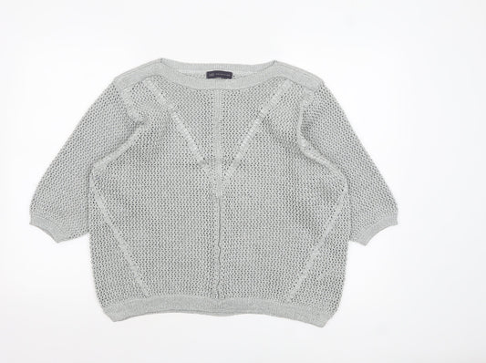 Marks and Spencer Women Silver Open-Knit 3/4 Sleeve Pullover Jumper Size 20